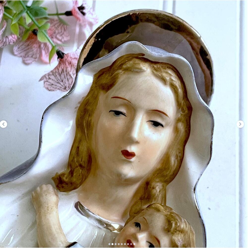Vintage Mary Blessed Mother Baby Jesus Planter Religious Vase Porcelain Ceramic - Picture 2 of 9